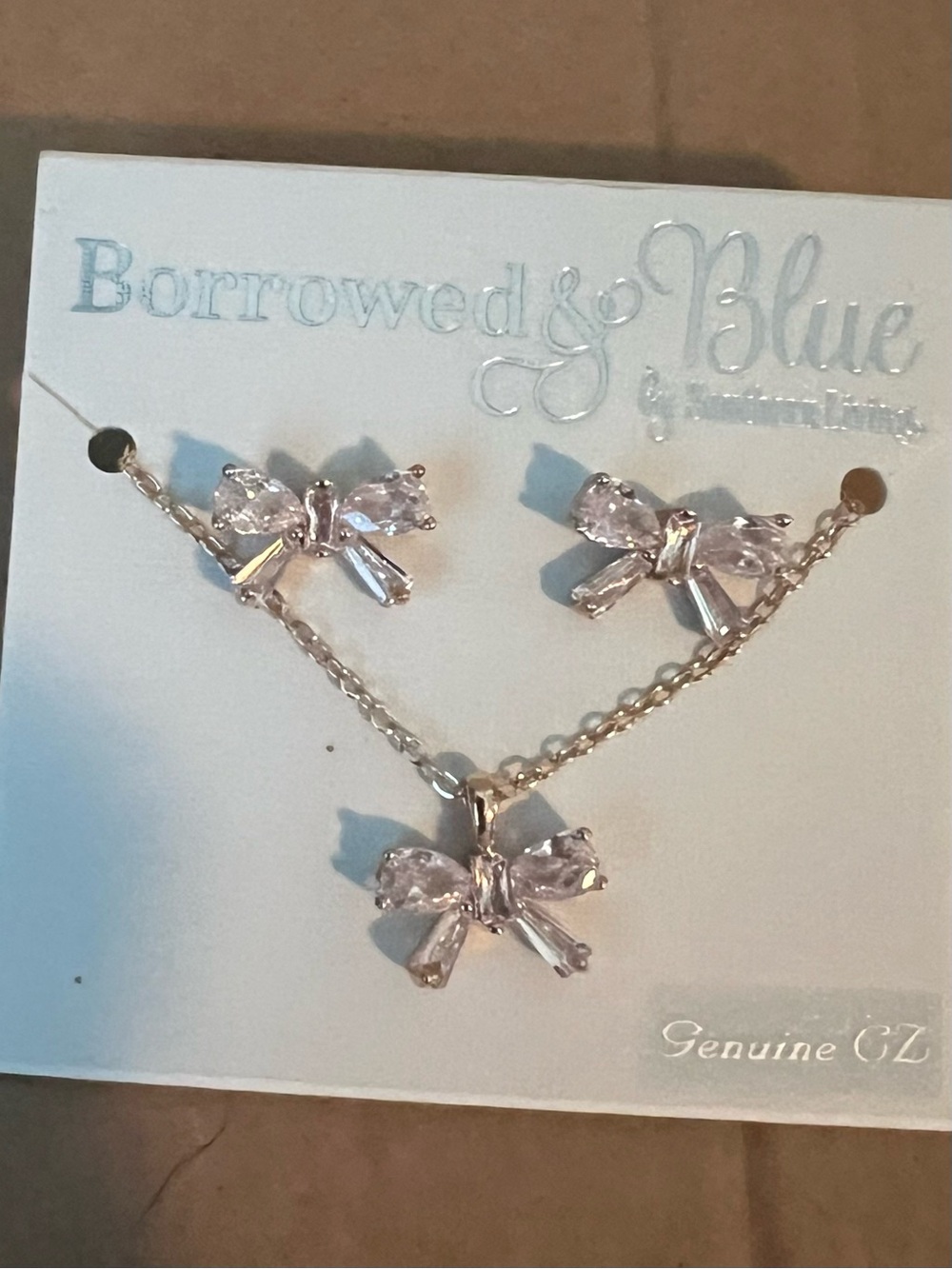 Borrowed blue southern living Pink Bow Cubic Zirconia Necklace & Earring Set